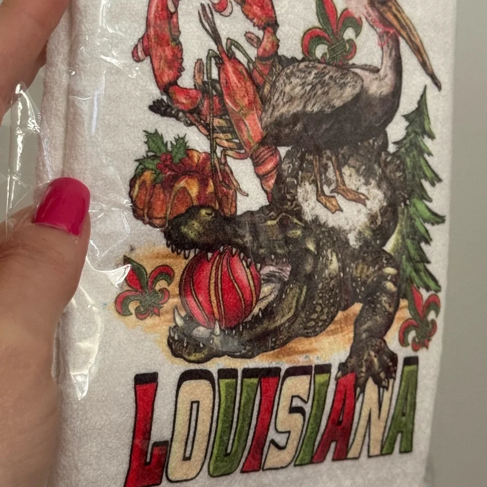 Christmas Louisiana Swamp Themed Graphic Kitchen Tea Towel